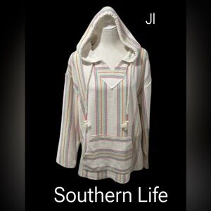 SOUTHERN SPIRIT Pastel Striped Beach Vacation Drawstring Lined Hoodie Size Large